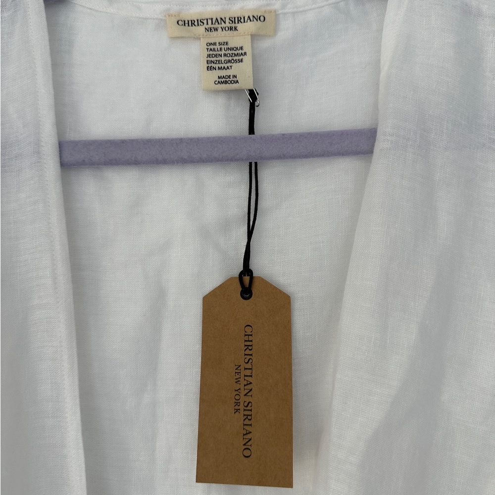 NWT Christian Siriano Tie Front White Linen Cover Up Shawl Shirt, One Size - Picture 6 of 7